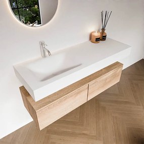 Zaro Alan badmeubel 130cm washed oak 2 lades met vrijhangende wastafel cloud links 1 kraangat talc