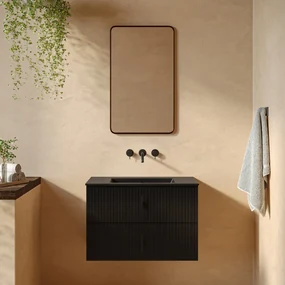 Muebles Marbella badmeubel ribbelfront 80cm zwart mat met zwarte wastafel zonder kraangat
