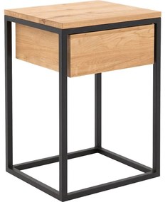 Goossens Nachtkastje Ord, Metaal ral 9005 zwart, met lade en bovenblad massief eik, 40 x 35 x 57 cm hoog