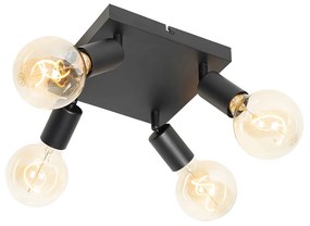 Moderne Spot / Opbouwspot / Plafondspot zwart vierkant 4-lichts - Facil Modern E27 Binnenverlichting Lamp