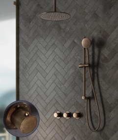 Saniclear Plus Curved inbouw regendouche met 20cm hoofddouche, plafondarm en glijstang verouderd messing