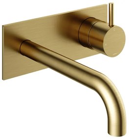 Hotbath Cobber afbouwdeel inbouw wastafelmengkraan met achterplaat en 18 cm uitloop geborsteld messing (goud) PVD CB006EXT18BBP
