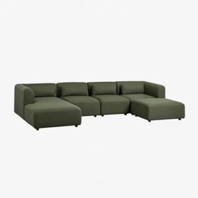 4-delige Modulaire Linker Chaise Longue Bank Met Poef Fogler Teddystof Currygeel - Sklum