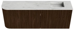 Mondiaz Joya DLux 110cm toiletmeubel ronding links walnut met wastafel faye rechts zonder kraangat opalo