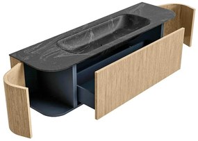 Mondiaz Kurve-dlux 160cm badmeubel ronding links/rechts oak met 1 lade en 2 deuren en wastafel big medium midden zonder kraangat lava