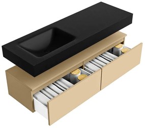 Zaro Alan badmeubel 140cm sand 2 lades met vrijhangende wastafel cloud links zonder kraangat urban