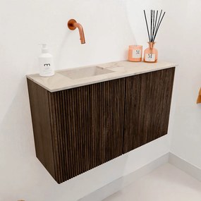 Mondiaz Joya DLux 70cm toiletmeubel walnut met wastafel faye links zonder kraangat frappe