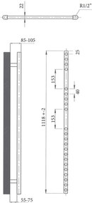 Sanicare elektrische design radiator 45x112cm inox look met thermostaat links chroom