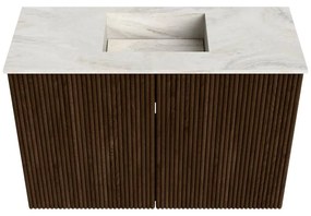 Mondiaz Joya DLux 60cm toiletmeubel walnut met wastafel faye midden 1 kraangat ostra