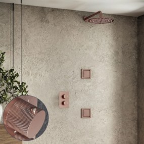 Saniclear Copper Curved inbouw regendouche 30cm met vierkante massagejets en muurarm geborsteld koper