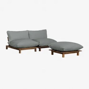 2-delige Modulaire Relaxfauteuil Met Voetenbank In Acaciahout Brina Grijs – Antraciet - Sklum