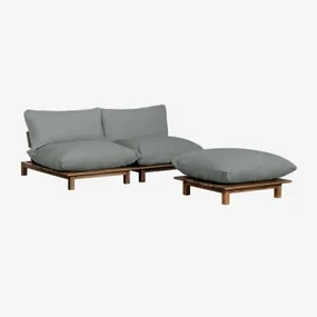 2-delige Modulaire Relaxfauteuil Met Voetenbank In Acaciahout Brina Grijs – Antraciet - Sklum
