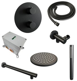 Brauer Black Carving thermostatische inbouw regendouche met staafhanddouche, rechte muurarm en hoofddouche 20cm set 73 zwart mat