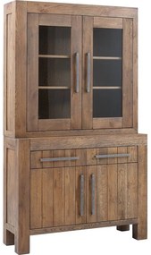 Goossens Buffetkast Roots, 2 glasdeuren 2 dichte deuren 2 laden, donkergrijs eiken, 120 x 210 x 45 cm, stijlvol landelijk