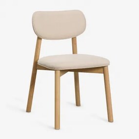 Gestoffeerde En Houten Eetkamerstoel Kampala Stof Crème Beige - Sklum