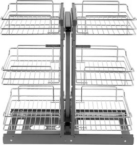 VEVOR Keukenkastorganizer met 3 lagen en 6 planken, verchroomde opbergmand van koolstofstaal, opbergorganizer, links- en rechtsdraaiend, min. deuropeningsbreedte 38 cm
