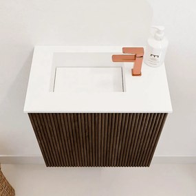 Mondiaz Joya 40cm toiletmeubel walnut met wastafel faye links 1 kraangat talc