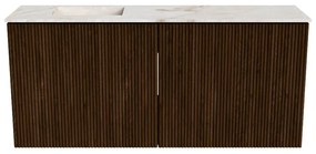 Mondiaz Joya DLux 90cm toiletmeubel walnut met wastafel faye links 1 kraangat frappe