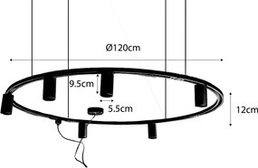 Modern hangend railsysteem met 6 spots zwart 1-fase GU10 50mm - Iconic Ruby Honey
