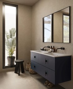 Muebles Avila badmeubel ribbelfront 120cm marine blauw met dubbele wastafel zonder kraangaten