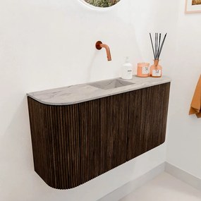 Mondiaz Joya DLux 85cm toiletmeubel ronding links/rechts walnut met wastafel faye midden zonder kraangat glace