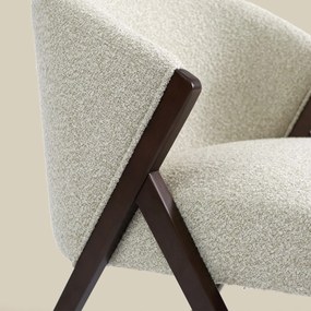 Beige Fauteuil Met Walnoot Hout