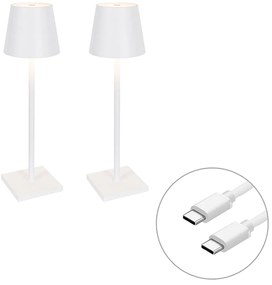 Set van 2 buiten tafellamp wit incl. LED en dimmer oplaadbaar - Janet
