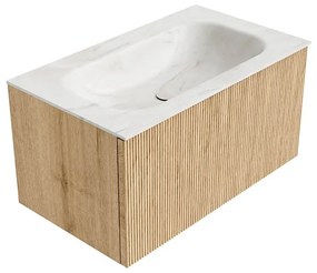 Mondiaz Kurve-dlux 80cm badmeubel oak met 1 lade en wastafel big small midden 1 kraangat ostra