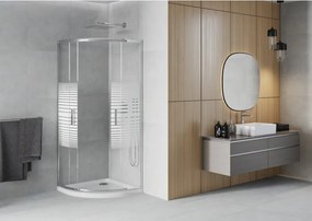 Mexen Rio halve ronde douchecabine 90 x 90 cm, witte strepen, chroom + Flat douchebak, wit - 863-090-090-01-20-4110