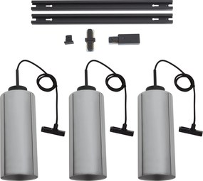 Modern railsysteem zwart met 3 hanglampen smoke glas 1-fase - Iconic Laura
