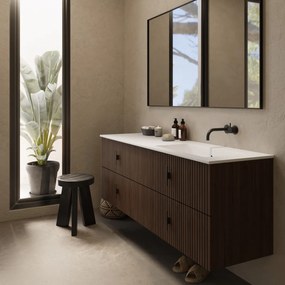 Muebles Avila badmeubel ribbelfront 160cm walnoot met wastafel rechts zonder kraangat