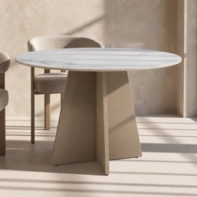 Ronde Eettafel Met Kruisvoet Beige - 110 X 110cm.