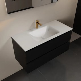 Mondiaz Aivy badmeubel 100cm urban met wastafel solid surface talc midden 1 kraangat en spiegel