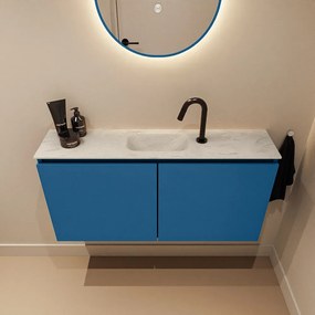 Mondiaz Ture DLux toiletmeubel 100cm jeans met wastafel opalo midden met kraangat