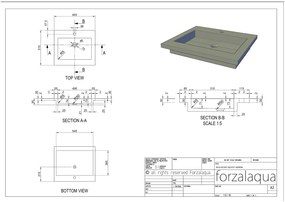 Forzalaqua Nova wastafel 60x50cm met kraangat graniet gezoet en gefrijnd