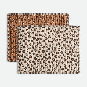 Set van 2 omkeerbare placemats, luipaard, in katoenvoile, Leopold