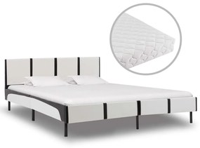 vidaXL Bed met matras kunstleer wit en zwart 140x200 cm
