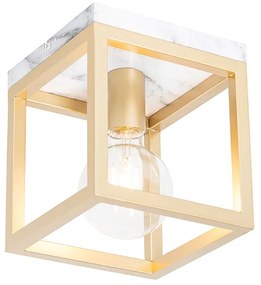 Industriële plafondlamp goud met marmer - Cage Industriele / Industrie / Industrial E27 kubus / vierkant Binnenverlichting Lamp