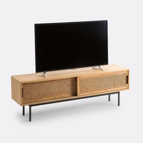 TV-meubel, eikenhout, fineer en vlechtwerk 160 cm, Waska