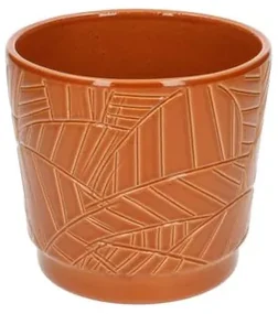 Bloempot, aardewerk, terra met palmbladmotief,Ø 14 cm