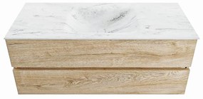 Mondiaz Vica DLux badmeubel 120cm washed oak 2 lades met wastafel opalo midden zonder kraangat