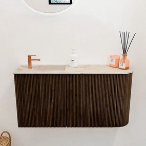 Mondiaz Joya DLux 80cm toiletmeubel ronding rechts walnut met wastafel faye links 1 kraangat frappe