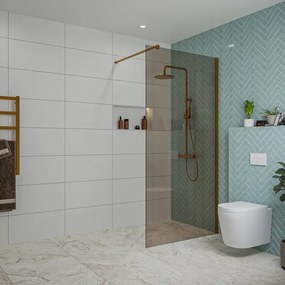 Fortifura Galeria inloopdouche - 100x200cm - rookglas - wandarm - Geborsteld koper PVD (Koper) SW797940/SW876702