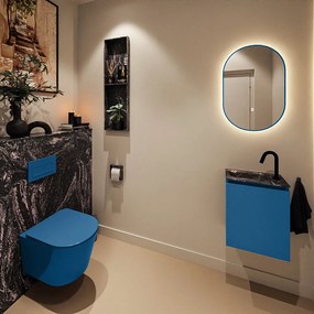 Mondiaz Ture DLux toiletmeubel 40cm jeans met wastafel lava links met kraangat