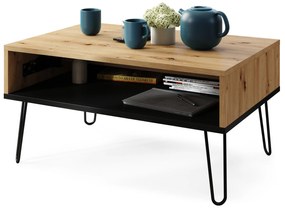 HAIRPIN S-90 EiK Artisan/Zwart Mat - MODERNE KOFFIETAFEL MET OPKLAPBARE TAFEL + OPBERGVAK + PLANK