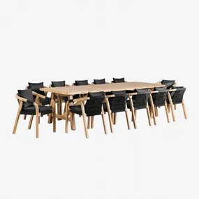 Set Van Rechthoekige Tafel (300x100 Cm) En 12 Tuinstoelen In Acaciahout Dubai Grijs – Grafiet & Rustiek Acaciabruin - Sklum