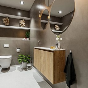 Mondiaz Ture 100cm toiletmeubel washed oak met wastafel talc links 1 kraangat