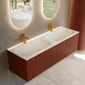 Mondiaz Kurve 140cm badmeubel ruby met 2 lades en wastafel big small dubbel 2 kraangaten
