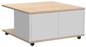 FMD Salontafel verplaatsbaar 70x70x36 cm eikenkleurig en glanzend wit