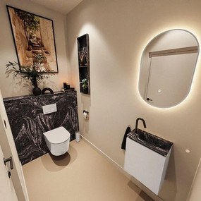 MONDIAZ TURE-DLUX 40cm toiletmeubel Linen. EDEN wastafel Lava positie rechts. Met 1 kraangat. TUREDX40LINR1LAV